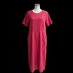 FLAX Jeanne Engelhart Red Casual 100% Linen Midi Dress, Size M